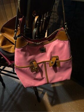 Dooney & Bourke Pink Shoulder Bag with Tan Leather Trim